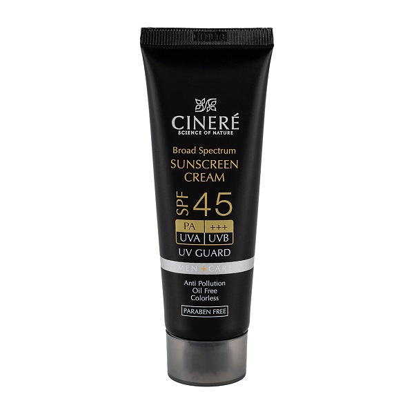 کرم ضد آفتاب بی رنگ سینره با SPF45 مناسب آقایان حجم 50 میلی لیتر