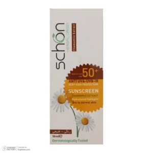 کرم ضد آفتاب رنگی شون مدل Chamomile Extract با 50 SPF مناسب پوست خشک تا نرمال حجم 50 میلی لیتر