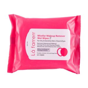 دستمال مرطوب پاک کننده آرایش پوست خشک و حساس بسته 20 عددی کد 2 لافارر