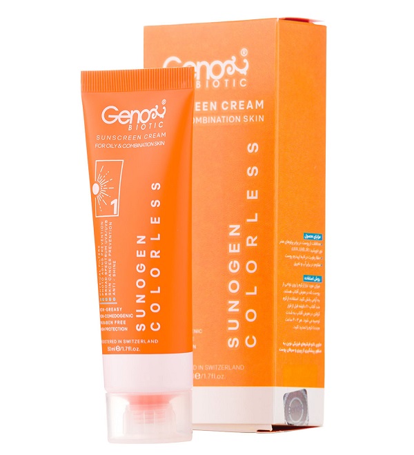 ضد آفتاب ژنوبایوتیک بی رنگ پوست چرب و مختلط مدل Sunogen با SPF50